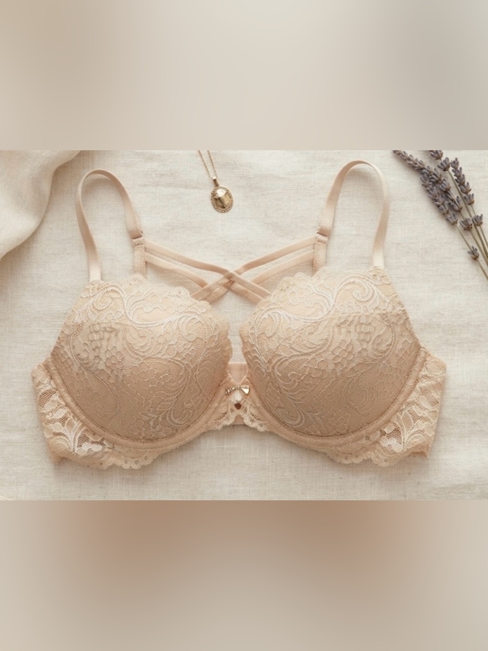 smart & sexy Lace Crisscross Push-Up Bra in Beige